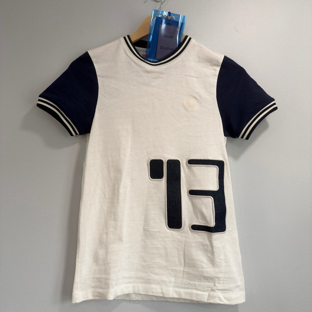 Acne Studios Bla Konst NWT XS Casual White Blue 13 Short Sleeve Cotton Tee